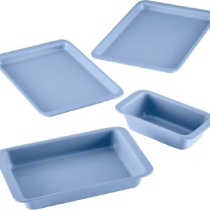 Farberware Easy Solutions Nonstick Baking Set, Includes Cookie Pans, Loaf Pan, and Cake Pan with Portion Marks, 4 Piece, Non Stick Bakeware Set – Blue