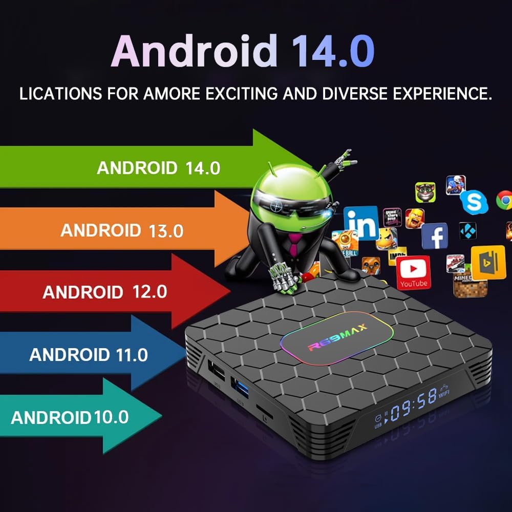 Android 14 TV Box 2025, R69 Max Android Box with 4GB RAM 32GB ROM RK3528 Quad-Core for Smart TV, 8K HD Video Decoding & HDR 10 Video Output ,Support WiFi6 2.4Ghz/5.0Ghz BT 5.0 TV Box - Image 4