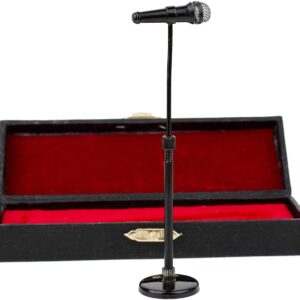 Miniature Microphone with Case Mini Musical Instrument Microphone Replica Model Fit for 1:12 Action Figures Dollhouse Accessories Home Decoration Ornament (Black, (Adjustable) 3.15″-5.12″)