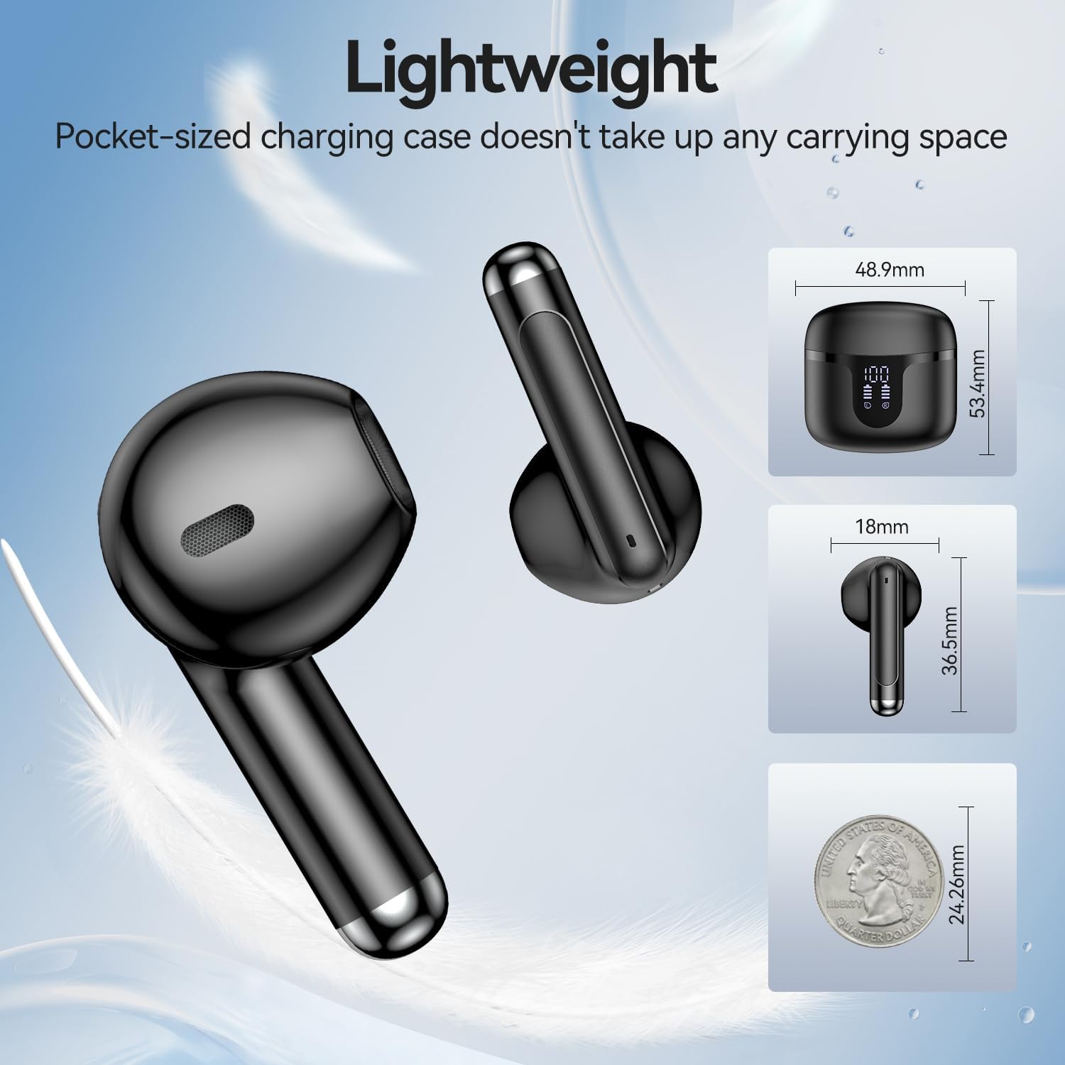 Wireless Earbuds, 2025 Bluetooth 5.3 Headphones HiFi Stereo 50H Playback Ear Buds with Led Digital Display, ENC Noise Cancelling Earbuds for Laptop Computer, iOS, Android, Black - Image 6