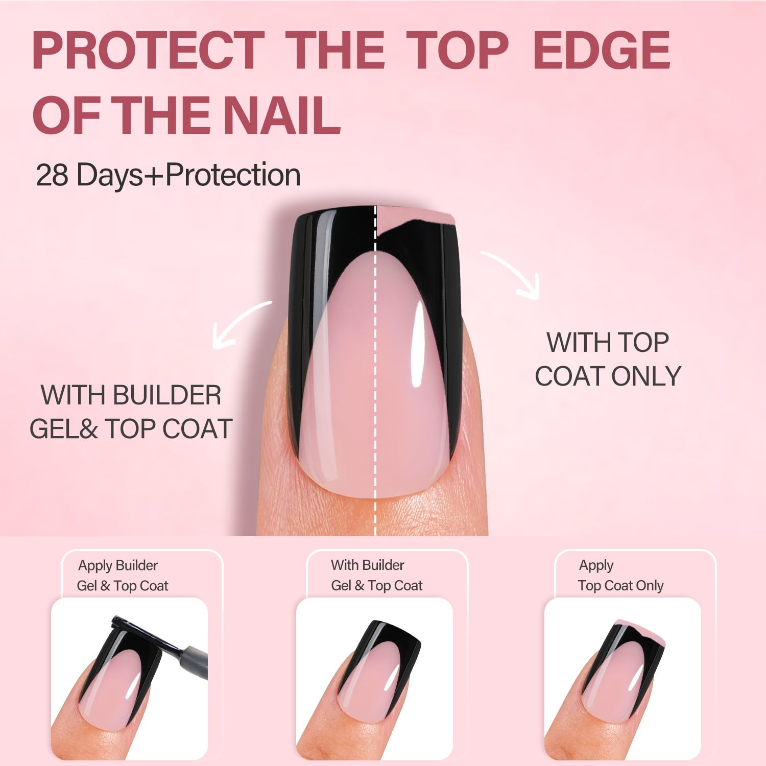 Vansiho Pink Deep French Gel Nail Tips, 150Pcs Short Square Soft Gel Nail Tips Black, French Tips Press on Nails, Fake Nails for Nail Art DIY 15 Sizes - Image 5