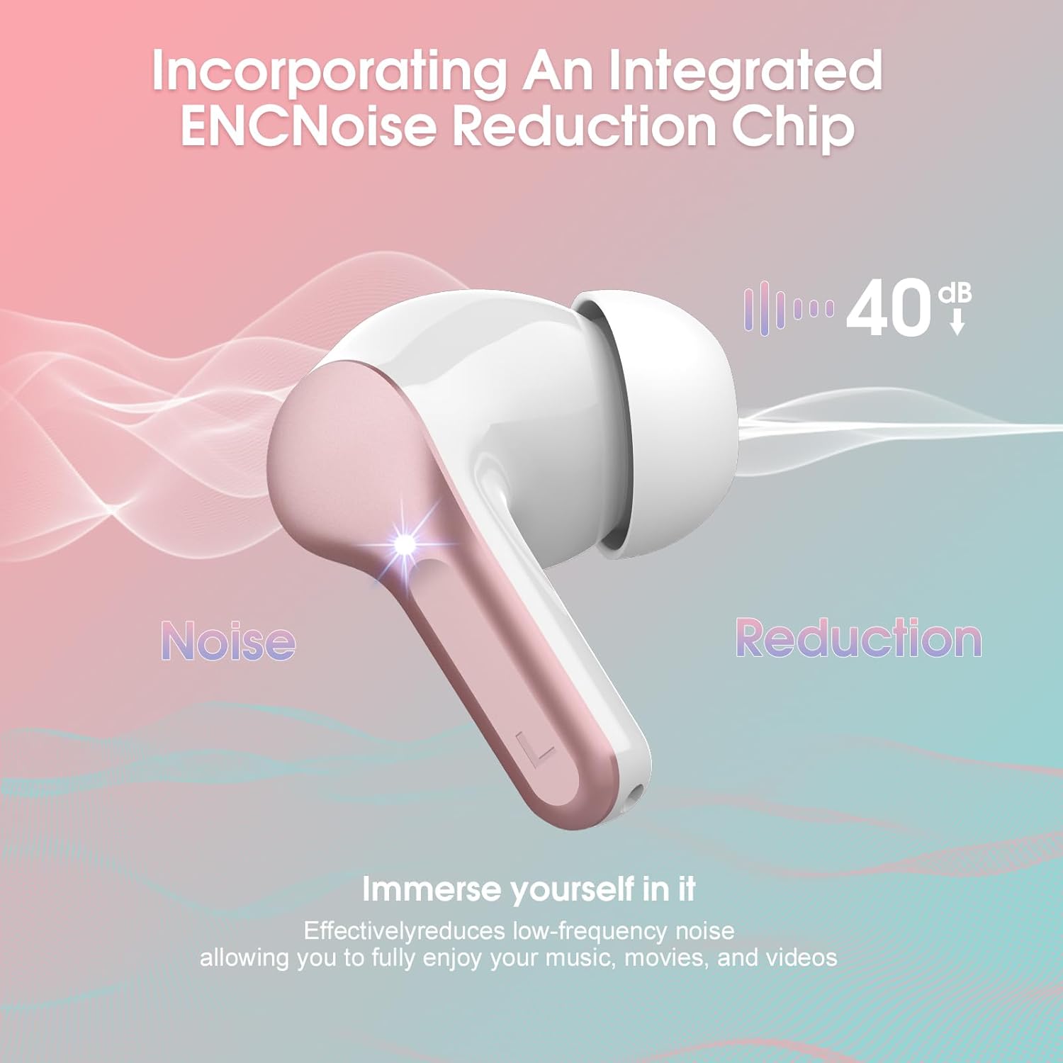 Wireless Earbuds, Bluetooth 5.4 Headphones HiFi Stereo, Bluetooth Earbuds with ENC Noise Cancelling Mic, IP7 Waterproof in Ear Earphones, 48H, LED Display Ear Buds for Pad Phones Workout, Rose Gold - Image 3
