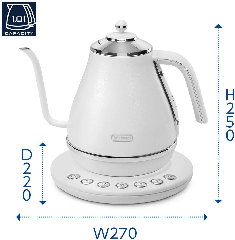 DeLonghi KBOE1230J-W Electric Cafe Kettle with Temperature Setting Function, 1.0 L (1.0 L) White - Image 2