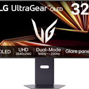 LG 32GX850A-B 32″ UltraGear 4K UHD (3840 x 2160) Glossy OLED Gaming Monitor, Dual-Mode 165Hz/330Hz, 0.03ms, G-SYNC, FreeSync Premium Pro, TrueBlack 400, HDMI, DP, Tilt/Height/Swivel/Pivot Stand, Black