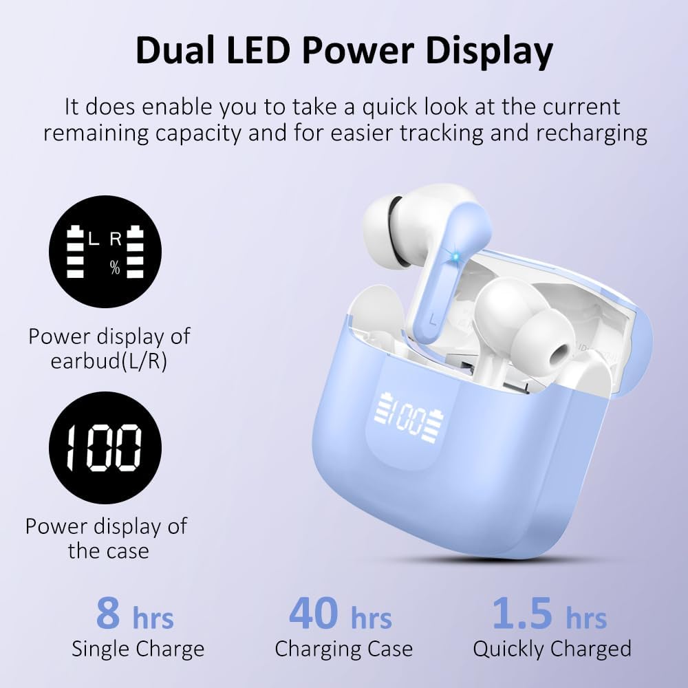 Wireless Earbuds, Bluetooth 5.4 Headphones 2025 NEW Ear Buds 40H Bass Stereo in-Ear Earphones ENC Noise Cancelling Earbuds with 4 HD Mic, USB-C LED Display IP7 Waterproof Sport Headset for Android iOS - Image 4