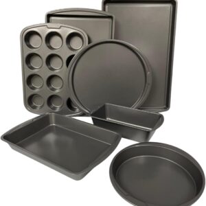 husMait 7-Piece Premium US Formulated Non-Stick, Bakeware Set PFAS-Free, 2 Cookie Sheet Pans, Round Cake Pan, Loaf Pan, Pizza Pan, Bake & Roast Pan, 12 Cup Muffin Pan
