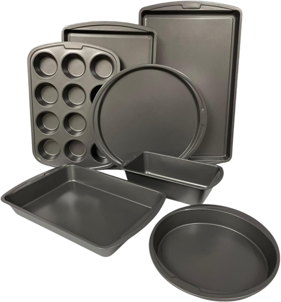 husMait 7-Piece Premium US Formulated Non-Stick, Bakeware Set PFAS-Free, 2 Cookie Sheet Pans, Round Cake Pan, Loaf Pan, Pizza Pan, Bake & Roast Pan, 12 Cup Muffin Pan