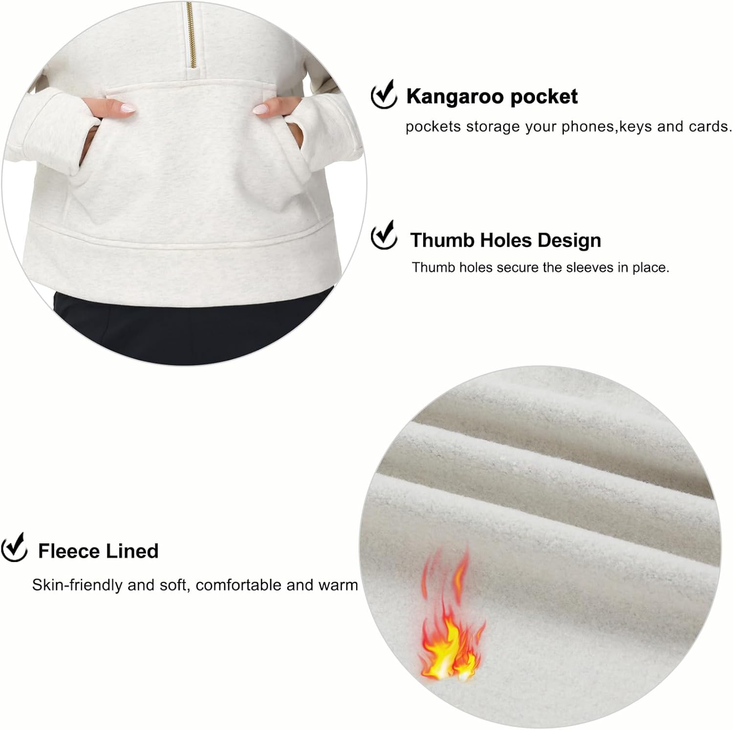 THE GYM PEOPLE Womens' Hoodies Half Zip Long Sleeve Fleece Crop Pullover Sweatshirts with Pockets Thumb Hole - Image 5