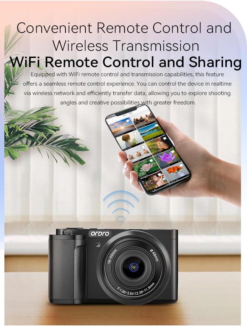 ORDRO 5K Digital Camera for Content Creators and Vloggers, 64MP Vlogging Camera for YouTube, WiFi Cameras for Photography with Flip Touchscreen, Auto-Focus, Wide Angle for Photography, with Stand - Image 5