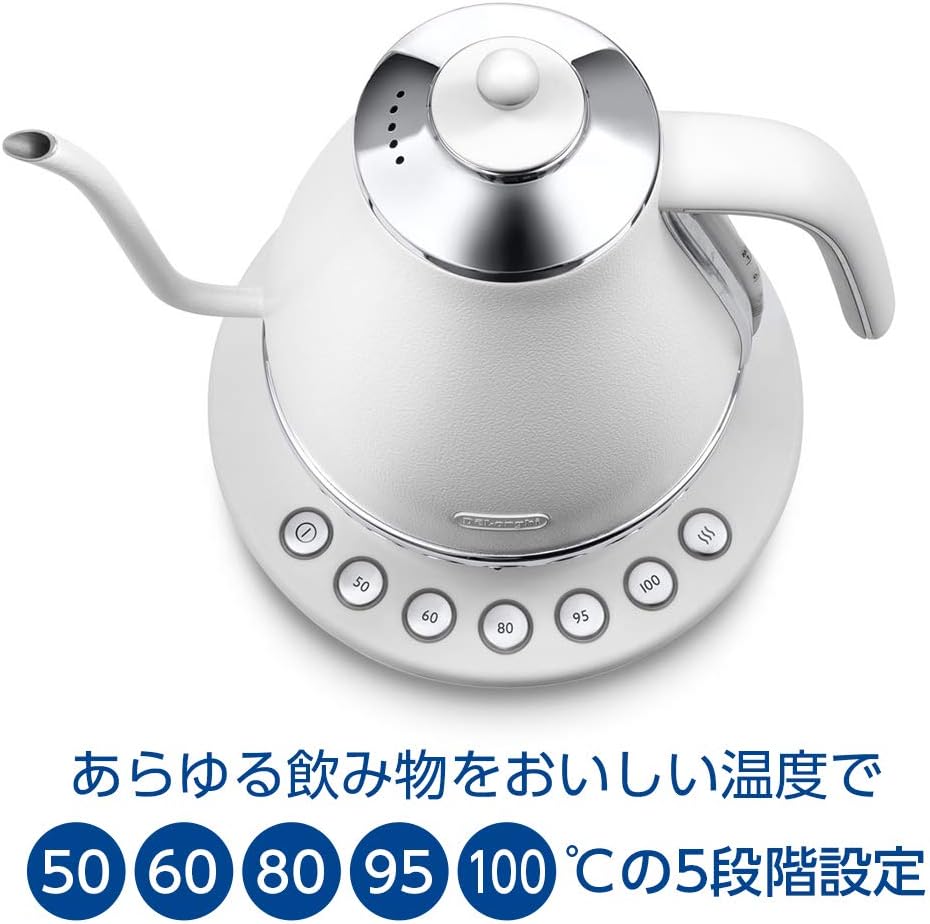 DeLonghi KBOE1230J-W Electric Cafe Kettle with Temperature Setting Function, 1.0 L (1.0 L) White - Image 4