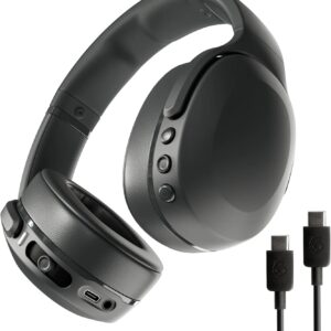 Skullcandy Crusher Evo Wireless Bluetooth Headphones with Extra USB-C Charging Cable, Multi-Sensory Bass, Noise Isolating Over-Ear Fit, 40 Hours Battery, Microphone for iPhone Android – True Black