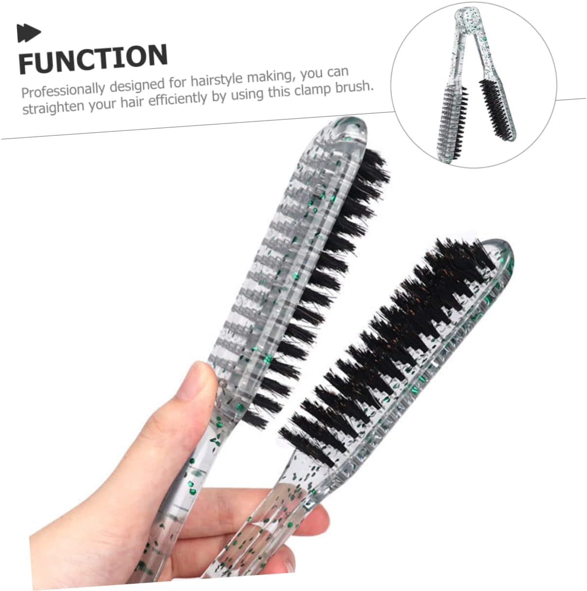 Clamp Hair Brush for Straightening and Detangling Double Sided V-Shape Comb for Home Salon Use and Safe for Hair Types Glitter Finish - Image 4