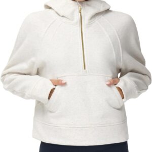 THE GYM PEOPLE Womens’ Hoodies Half Zip Long Sleeve Fleece Crop Pullover Sweatshirts with Pockets Thumb Hole