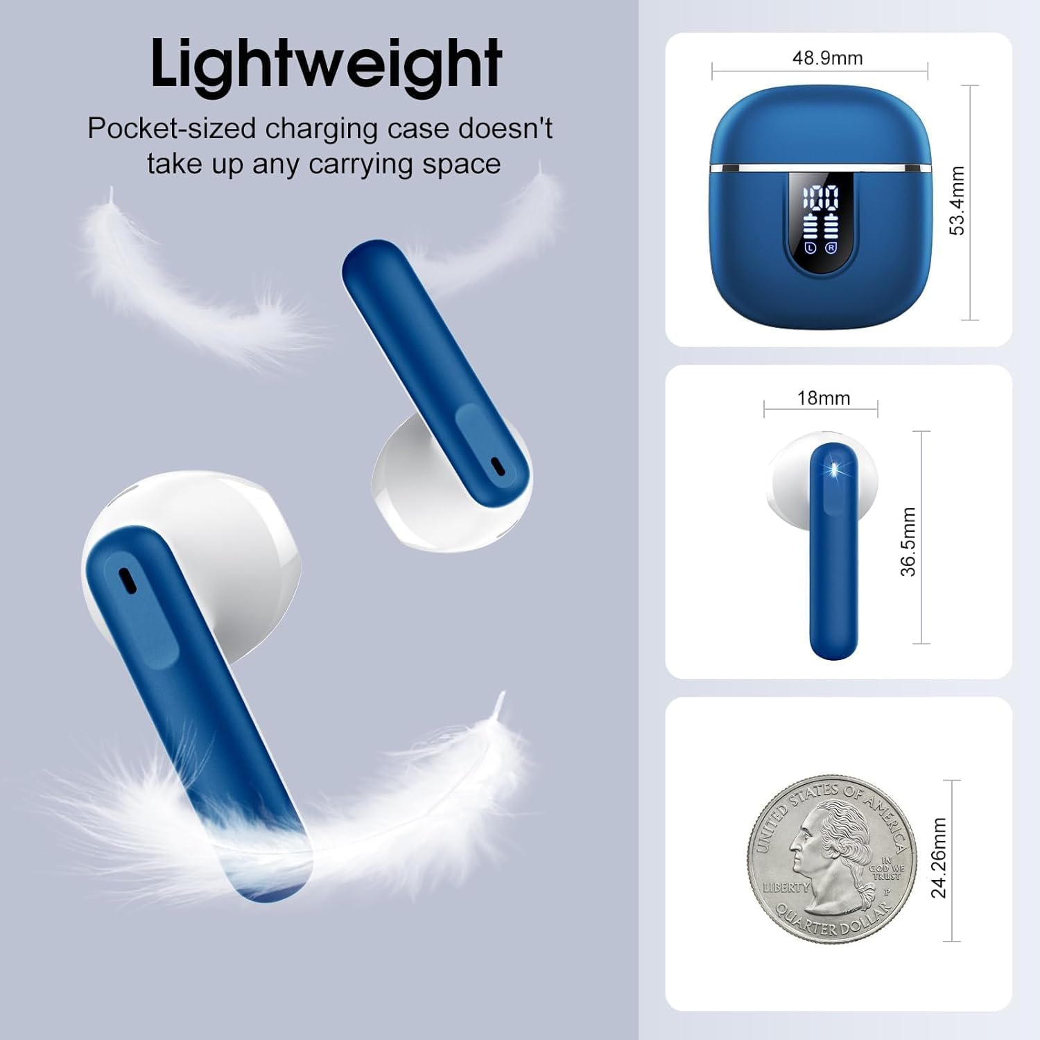 Wireless Earbuds, Bluetooth 5.4 Headphones with 3D Bass Stereo, 40H Ultralight in-Ear Buds, Bluetooth Earbuds with 4 ENC Noise Cancelling Mic, USB-C, IP7 Waterproof Earphones for Android iOS, Blue - Image 6