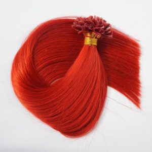 Keratin U Tip Hair Extensions Real Human Hair Red Colors Pre-Bonded Hot Fusion Nail Tip Remy Hair Bright Red for Women Girls 20inch 100strands