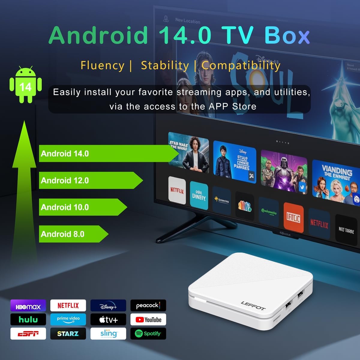 Android 14.0 TV Box 2025, LEFFOT H313 4K Ultra HD Streaming Device for TV, 2GB RAM + 16GB ROM, Smart TV Box with Google Assistant Voice Remote, HDR 10, 2.4G & 5G WiFi 6, Allwinner Quad-Core A53 - Image 6