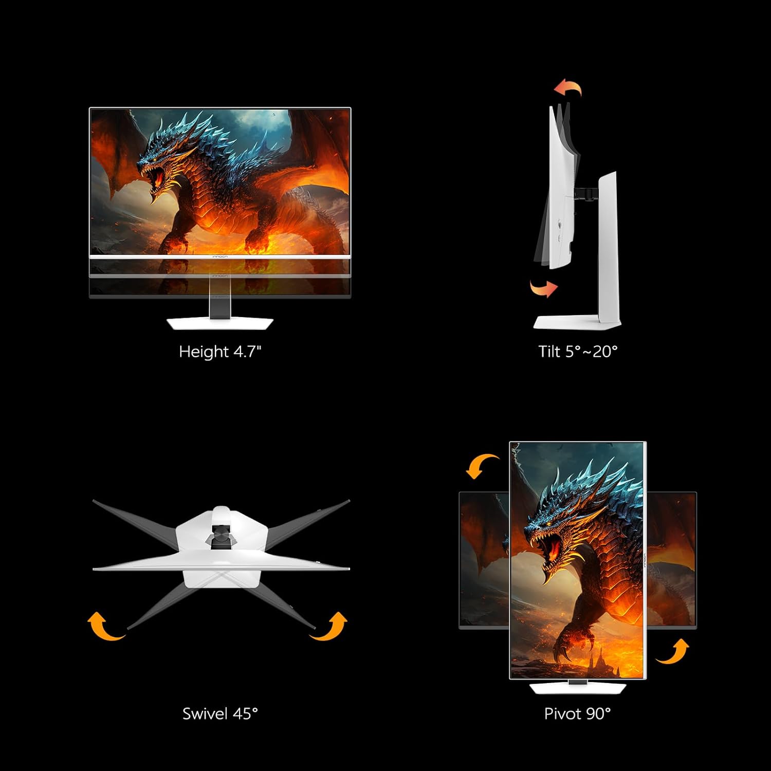 INNOCN 27" OLED 2K QHD 2560 x 1440p 500Hz Gaming Monitor, Gaming Console Ready, VRR, G-SYNC Compatible, HDR 500, 0.03ms, FPS/RTS, HDMI 2.1, DP, Speaker, Pivot Adjustable Stand - GA27M1Q - Image 8