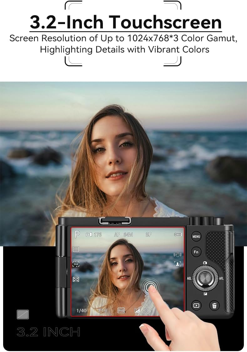 ORDRO 5K Digital Cameras for Photography - 64MP 12X Optical Zoom Travel Content Creator Camera & YouTube Vlogging Camera with Flip Screen, Microphone & Tripod Grip, 64GB Memory Card - Image 9