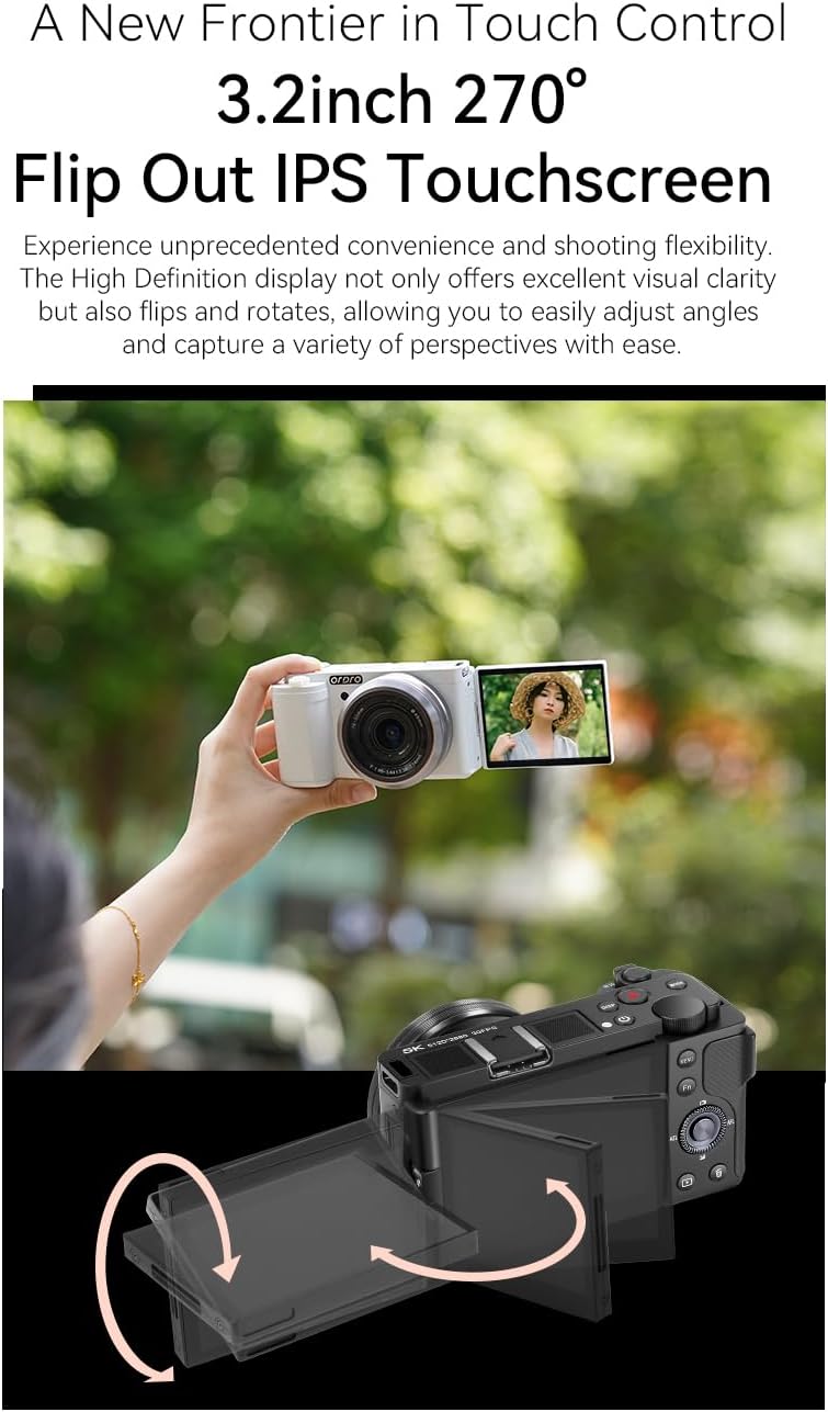 ORDRO 5K Digital Camera for Content Creators and Vloggers, 64MP Vlogging Camera for YouTube, WiFi Cameras for Photography with Flip Touchscreen, Auto-Focus, Wide Angle for Photography, with Stand - Image 7