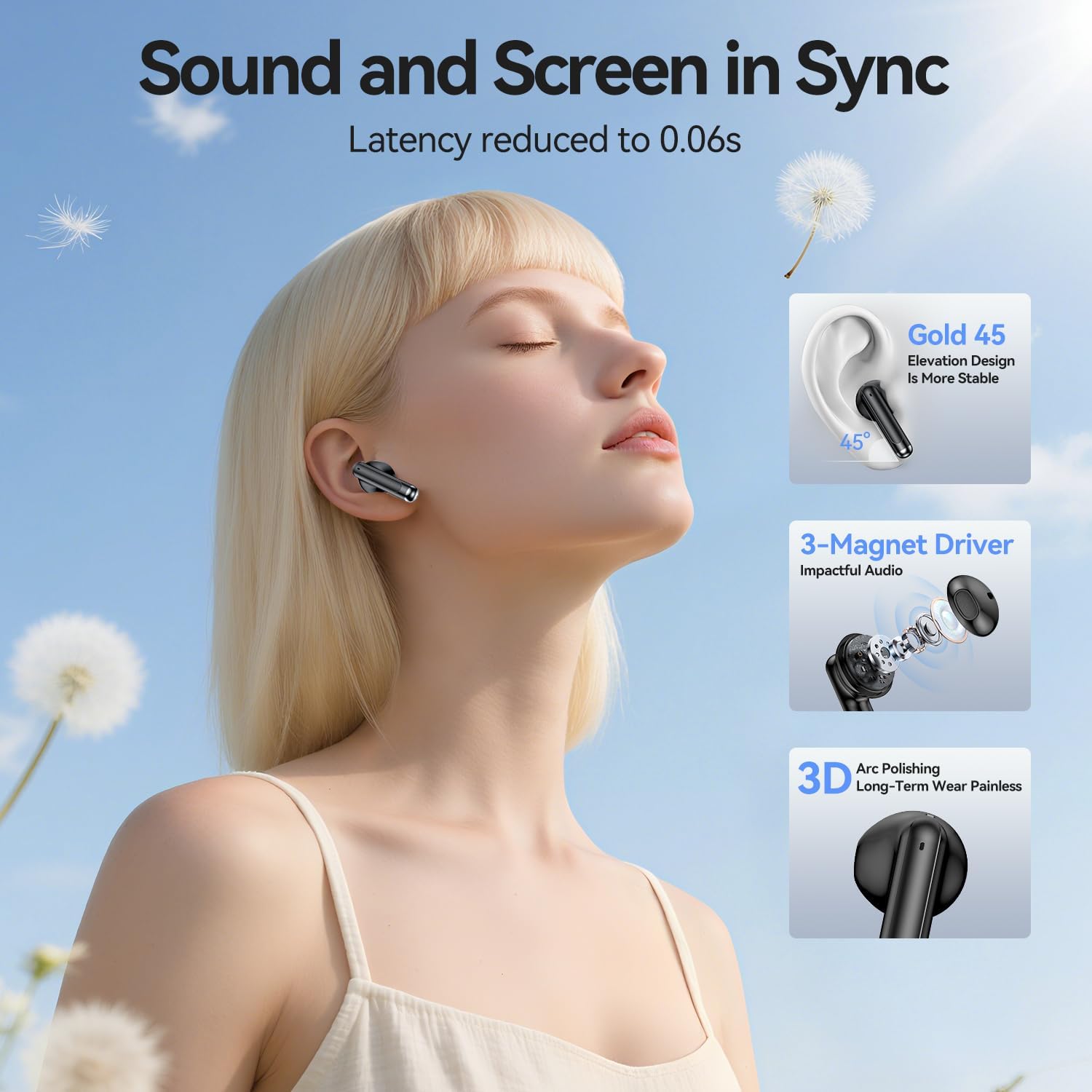 Wireless Earbuds, 2025 Bluetooth 5.3 Headphones HiFi Stereo 50H Playback Ear Buds with Led Digital Display, ENC Noise Cancelling Earbuds for Laptop Computer, iOS, Android, Black - Image 3