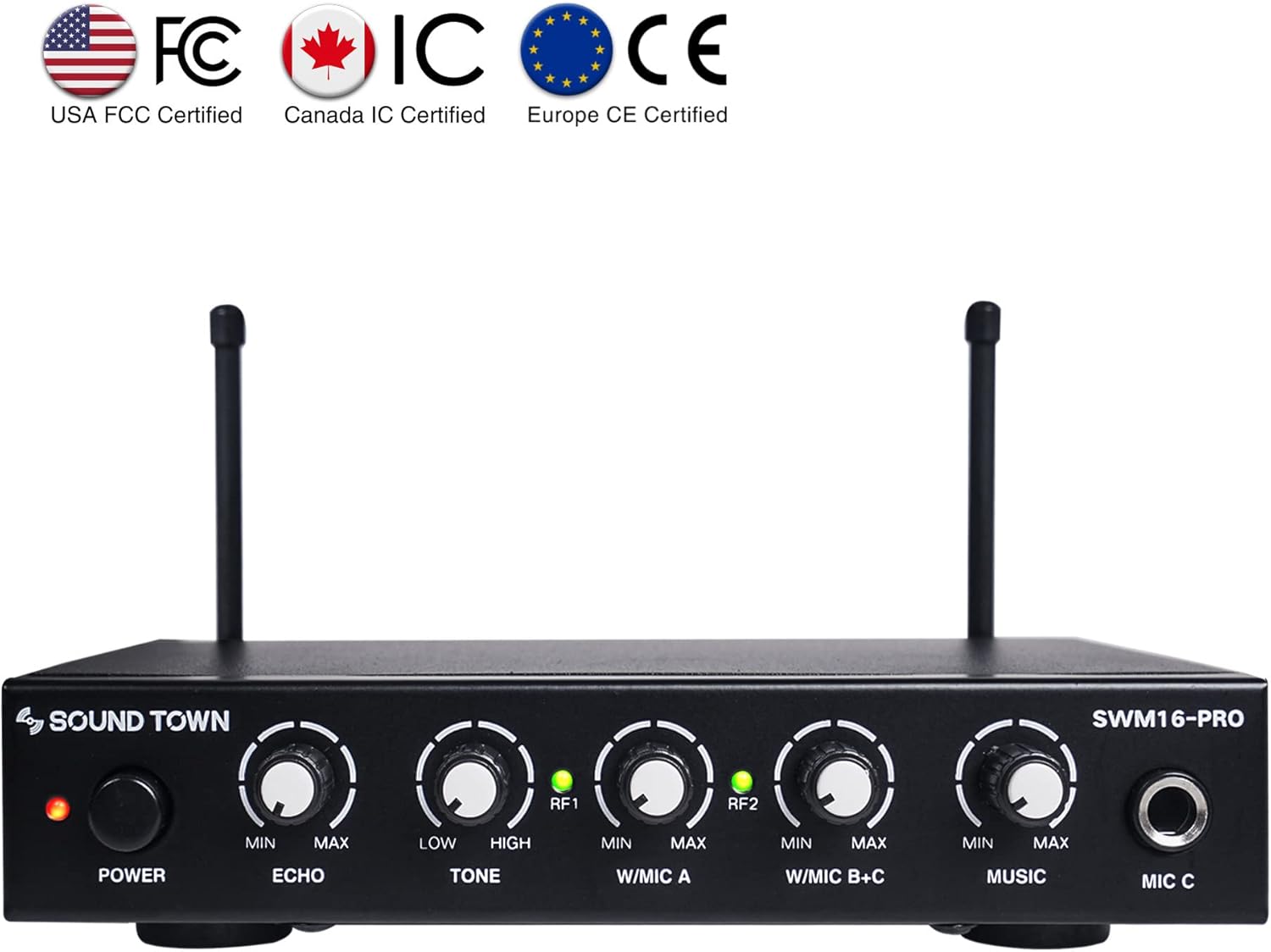 Sound Town 16 Channels Wireless Microphone Karaoke Mixer System with Optical (Toslink), AUX and 2 Handheld Microphones - Supports Smart TV, Home Theater, Sound Bar (SWM16-PRO) - Image 2