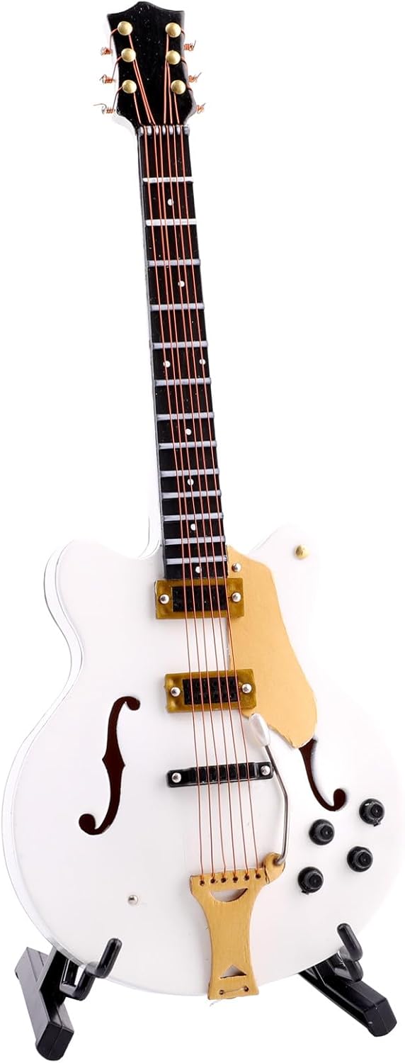 Wooden Miniature Electric Guitar with Stand and Case Mini Musical Instrument Electric Guitar Replica Collectible Figurines Model Home Decoration Display Ornament (7.09"x2.83"x0.47") - Image 6