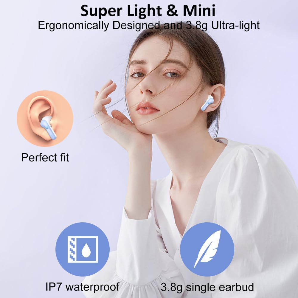 Wireless Earbuds, Bluetooth 5.4 Headphones 2025 NEW Ear Buds 40H Bass Stereo in-Ear Earphones ENC Noise Cancelling Earbuds with 4 HD Mic, USB-C LED Display IP7 Waterproof Sport Headset for Android iOS - Image 5