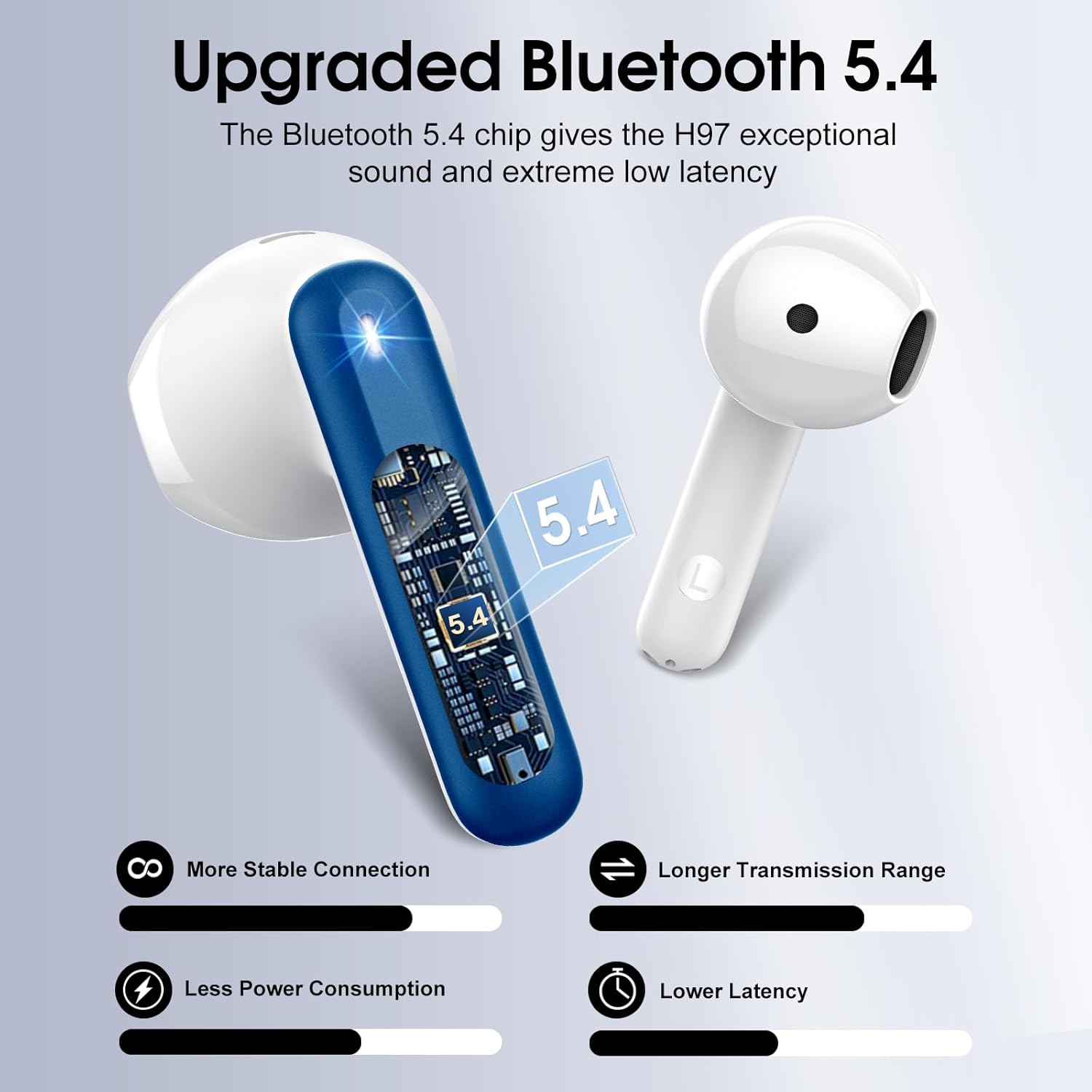 Wireless Earbuds, Bluetooth 5.4 Headphones with 3D Bass Stereo, 40H Ultralight in-Ear Buds, Bluetooth Earbuds with 4 ENC Noise Cancelling Mic, USB-C, IP7 Waterproof Earphones for Android iOS, Blue - Image 4