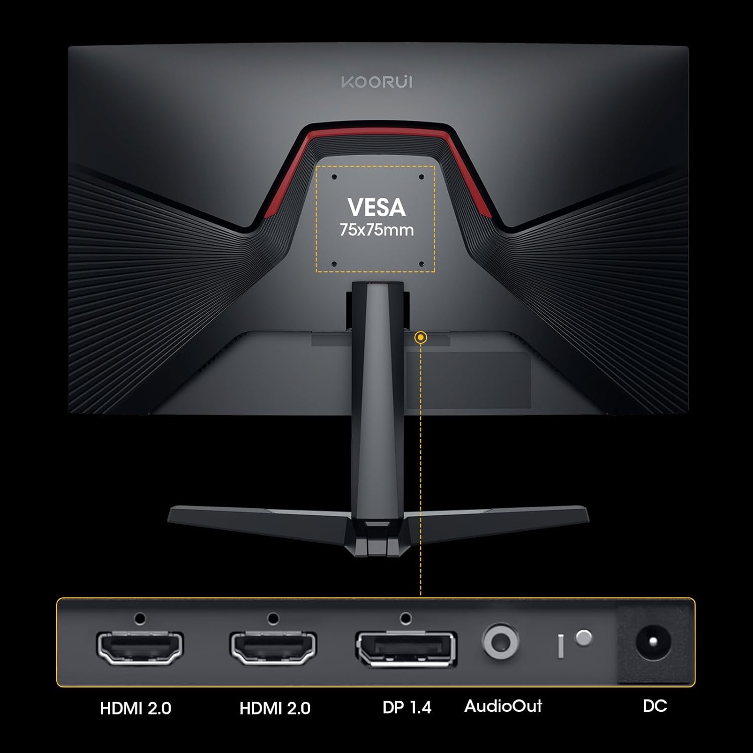 KOORUI 25 Inch Curved Gaming Monitor 240Hz FHD 1080P Computer Monitor, 1500R 1ms MPRT Display, Adaptive Sync, 90% DCI-P3,HDR, Eye Care, Tilt Adjustable, VESA 75x75mm, Black,G2511XC - Image 12