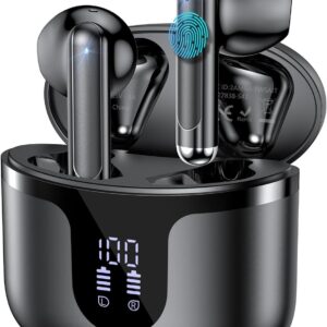 Wireless Earbuds, 2025 Bluetooth 5.3 Headphones HiFi Stereo 50H Playback Ear Buds with Led Digital Display, ENC Noise Cancelling Earbuds for Laptop Computer, iOS, Android, Black