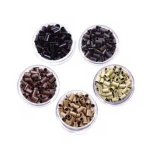 1000 Pcs Flare Euro Lock Copper Tubes Micro Rings Links Beads for I-Tip Human Hair Extensions 3.4×3.0X6.0mm (Brown)