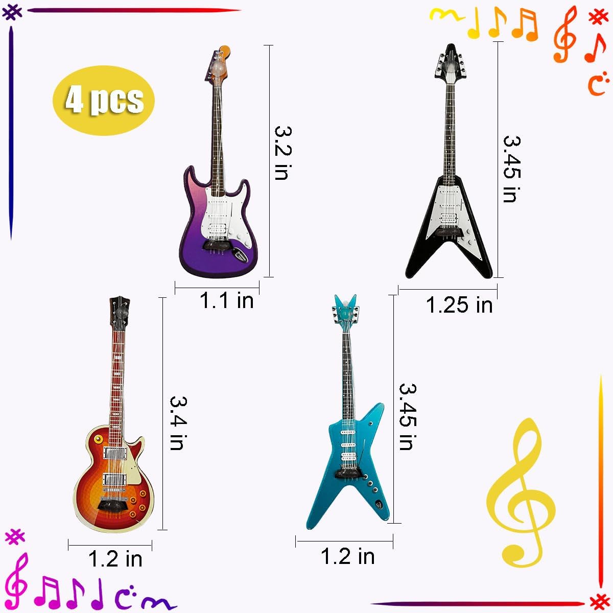 Suartus Miniature Guitar Miniature Bass Model - 4Pcs 1:12 Mini Musical Instrument Bass Guitar Wooden Guitar Model Display Ornaments for Mini Music Room Dollhouse Accessories Model Home Decoration - Image 4