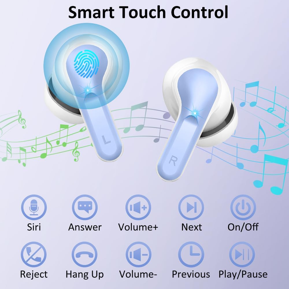 Wireless Earbuds, Bluetooth 5.4 Headphones 2025 NEW Ear Buds 40H Bass Stereo in-Ear Earphones ENC Noise Cancelling Earbuds with 4 HD Mic, USB-C LED Display IP7 Waterproof Sport Headset for Android iOS - Image 6