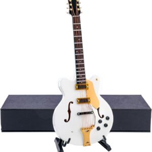 Wooden Miniature Electric Guitar with Stand and Case Mini Musical Instrument Electric Guitar Replica Collectible Figurines Model Home Decoration Display Ornament (7.09″x2.83″x0.47″)