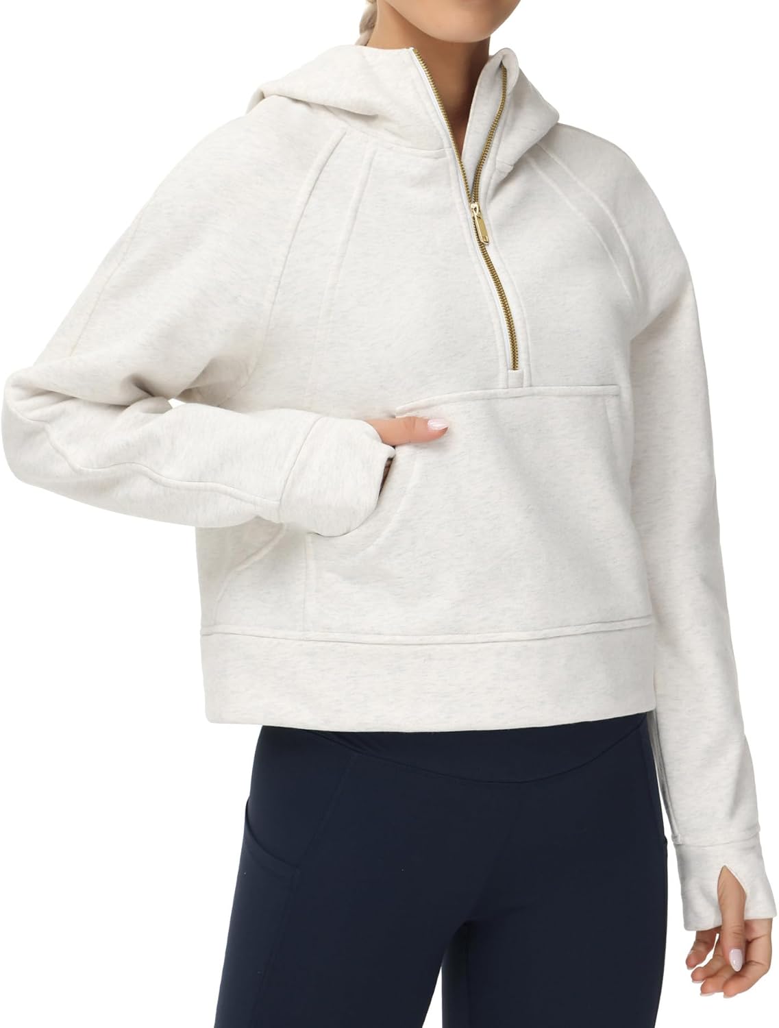 THE GYM PEOPLE Womens' Hoodies Half Zip Long Sleeve Fleece Crop Pullover Sweatshirts with Pockets Thumb Hole - Image 3