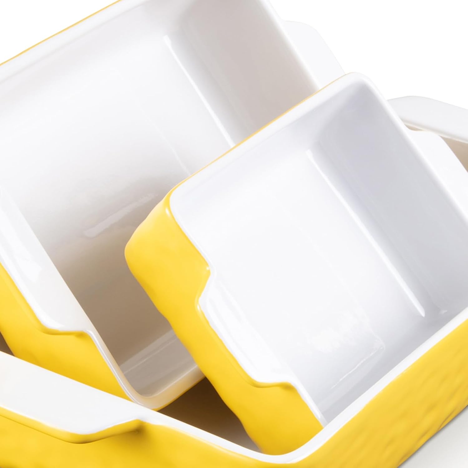GarveeHome Baking Dishes Set of 3, Ceramic Bakeware Set with Handles, Porcelain Baking Pan Casserole Dishes for Oven and Microwave, Deep Lasagna Pan for Baking, Cooking, Wedding Gift - Yellow - Image 2