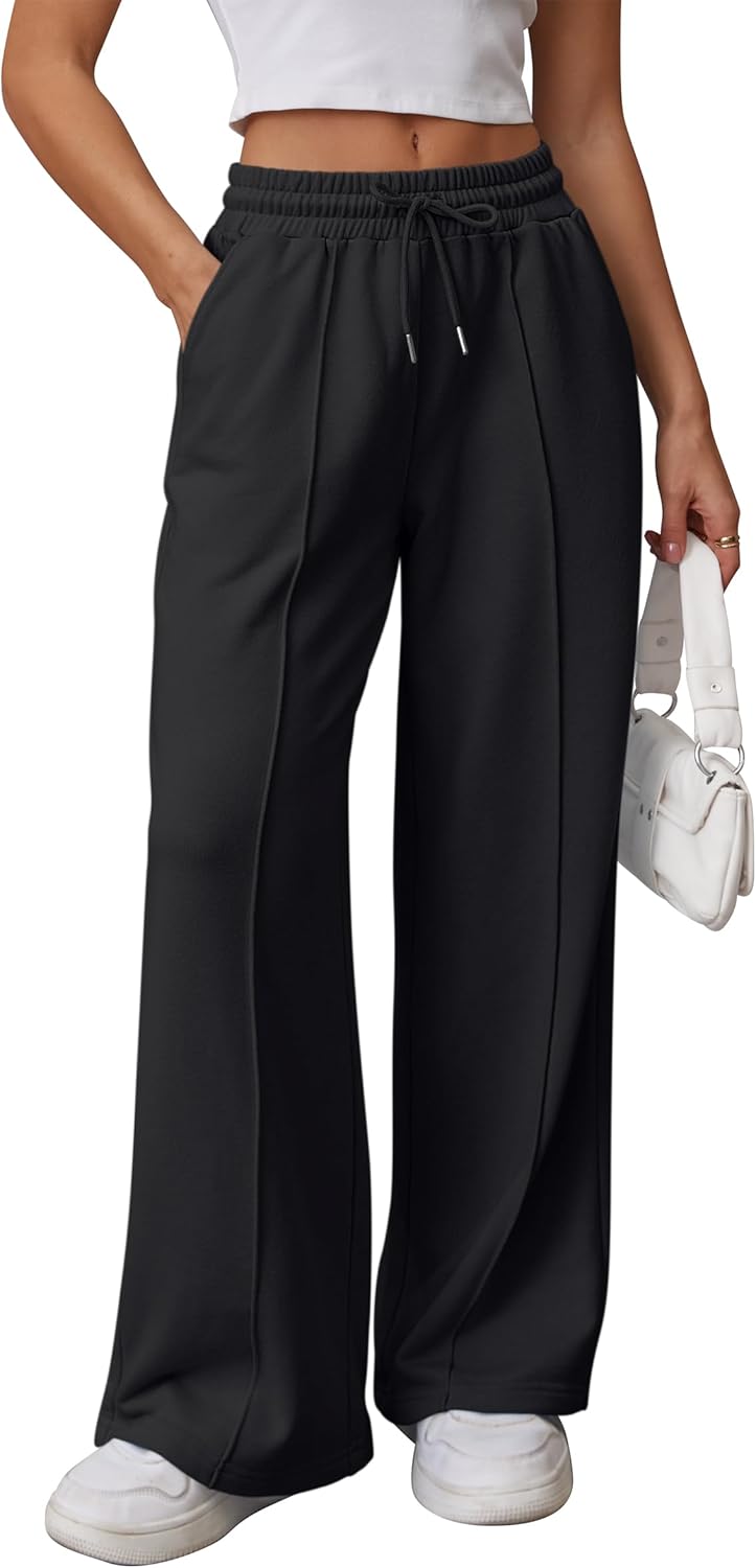 ATHMILE Womens Wide Leg Sweatpants High Waisted Baggy Pants Fashion Teen Girl Drawstring Athletic Joggers