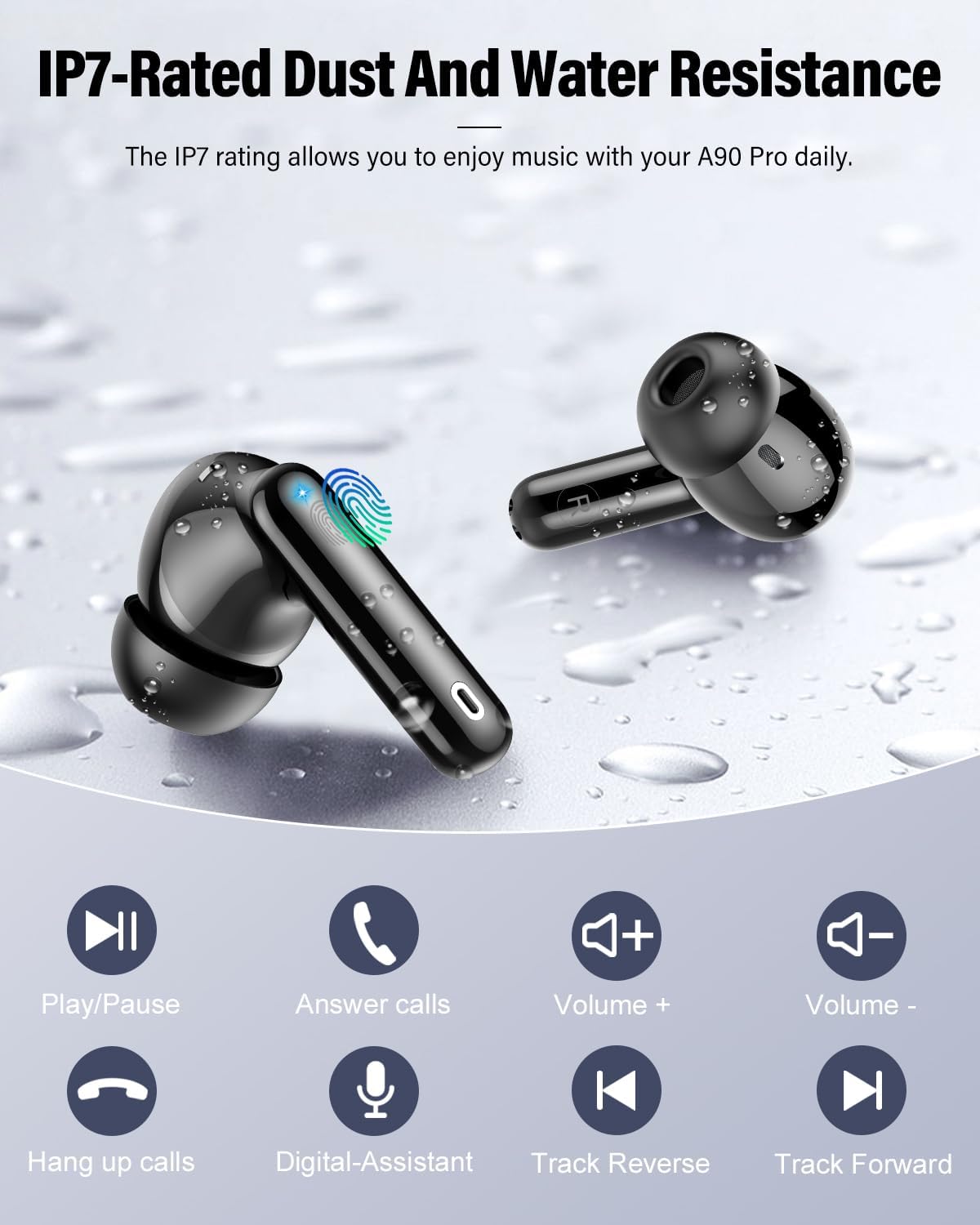 Wireless Earbuds, Bluetooth 5.4 Headphones Bass Stereo, Ear Buds with Noise Cancelling Mic, LED Display in Ear Earphones Clear Calls, IP7 Waterproof Bluetooth Earbuds for Laptop/Phones/Sports, Black - Image 7