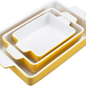 GarveeHome Baking Dishes Set of 3, Ceramic Bakeware Set with Handles, Porcelain Baking Pan Casserole Dishes for Oven and Microwave, Deep Lasagna Pan for Baking, Cooking, Wedding Gift – Yellow