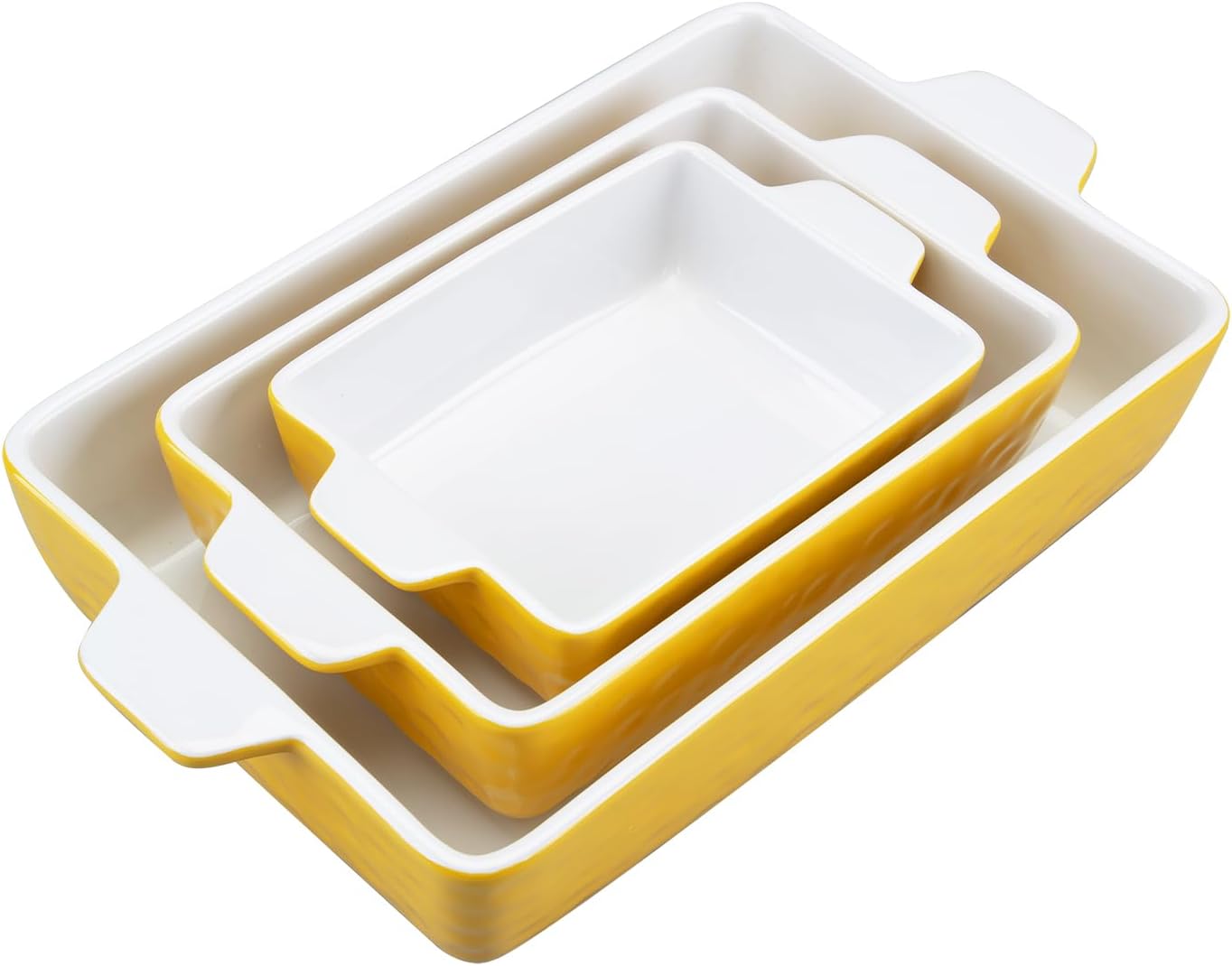 GarveeHome Baking Dishes Set of 3, Ceramic Bakeware Set with Handles, Porcelain Baking Pan Casserole Dishes for Oven and Microwave, Deep Lasagna Pan for Baking, Cooking, Wedding Gift - Yellow