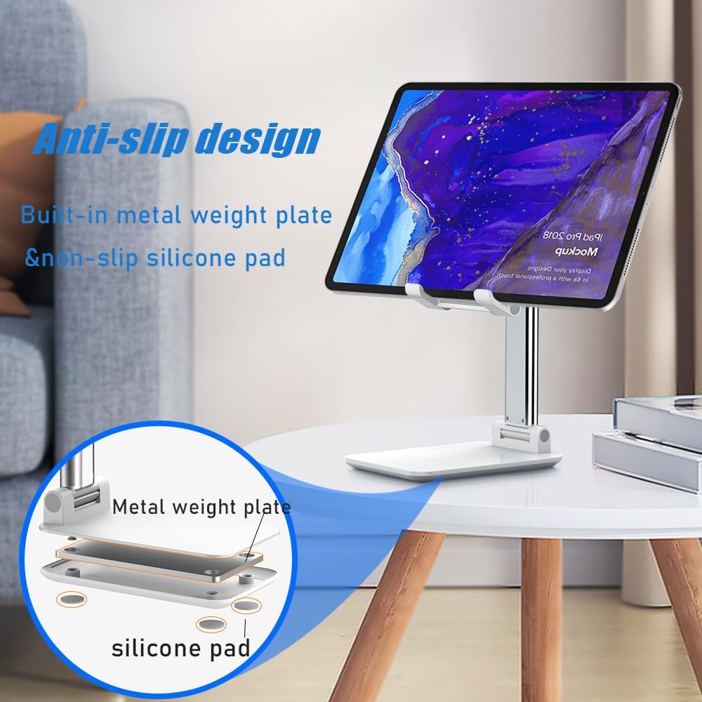 Cell Phone Stand, Angle Height Adjustable Cell Phone Holder with Silicon Pad for Desk Fully Forldable Mobile Phone Holder Compatible with All Mobile Phones, MT-6, (White) - Image 3