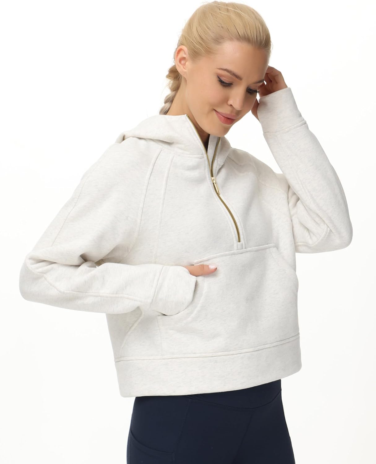 THE GYM PEOPLE Womens' Hoodies Half Zip Long Sleeve Fleece Crop Pullover Sweatshirts with Pockets Thumb Hole - Image 6