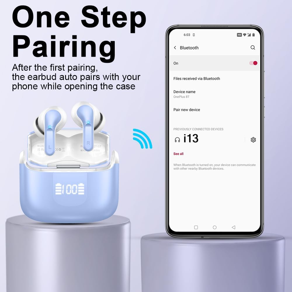 Wireless Earbuds, Bluetooth 5.4 Headphones 2025 NEW Ear Buds 40H Bass Stereo in-Ear Earphones ENC Noise Cancelling Earbuds with 4 HD Mic, USB-C LED Display IP7 Waterproof Sport Headset for Android iOS - Image 7