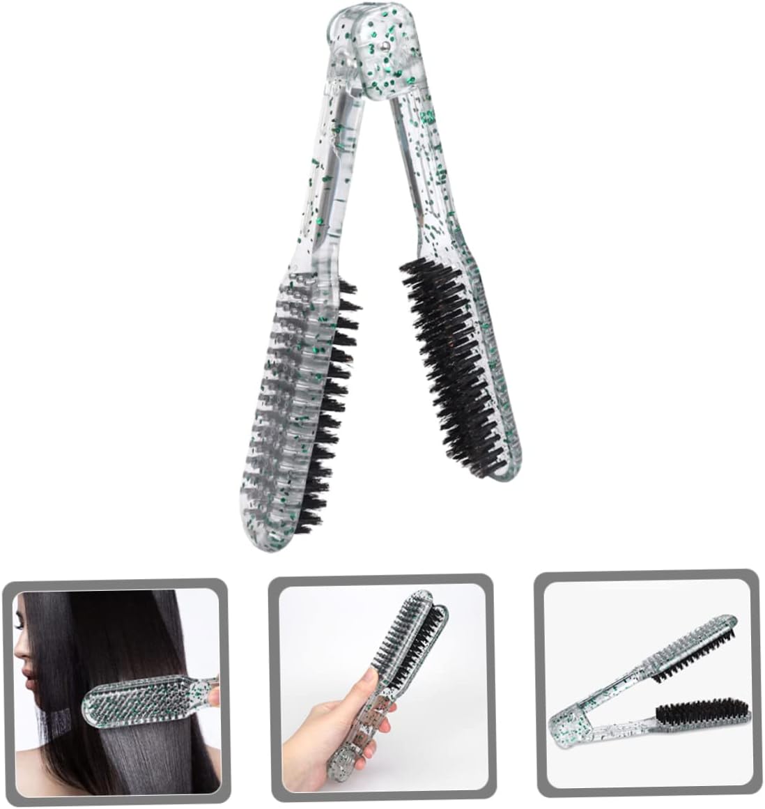 Clamp Hair Brush for Straightening and Detangling Double Sided V-Shape Comb for Home Salon Use and Safe for Hair Types Glitter Finish - Image 7