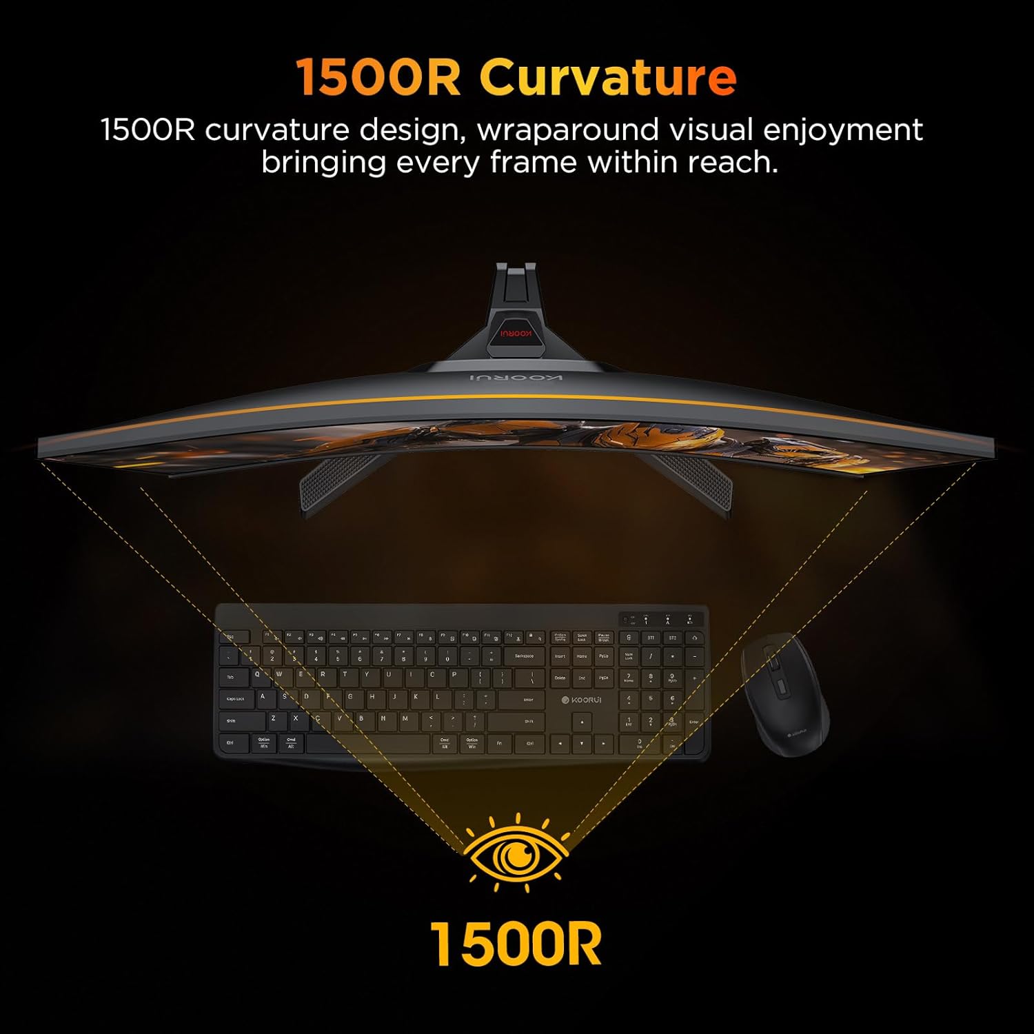 KOORUI 25 Inch Curved Gaming Monitor 240Hz FHD 1080P Computer Monitor, 1500R 1ms MPRT Display, Adaptive Sync, 90% DCI-P3,HDR, Eye Care, Tilt Adjustable, VESA 75x75mm, Black,G2511XC - Image 3