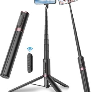 TONEOF 67″ Cell Phone Selfie Stick Tripod,Smartphone Stand All-in-1 with Integrated Wireless Remote,Portable,Lightweight,Extendable for iPhone/Android(Black)