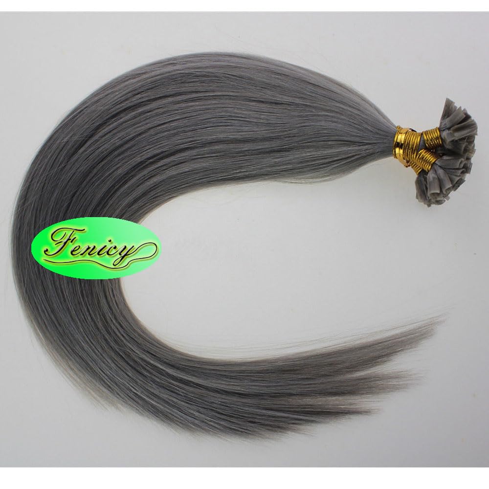 Keratin U Tip Hair Extensions Silver Gray Pre-bonded Keratin Glue Nail-Tip Real Human Hair Light Grey Colored Hair 16inch 50g 1g/s - Image 6