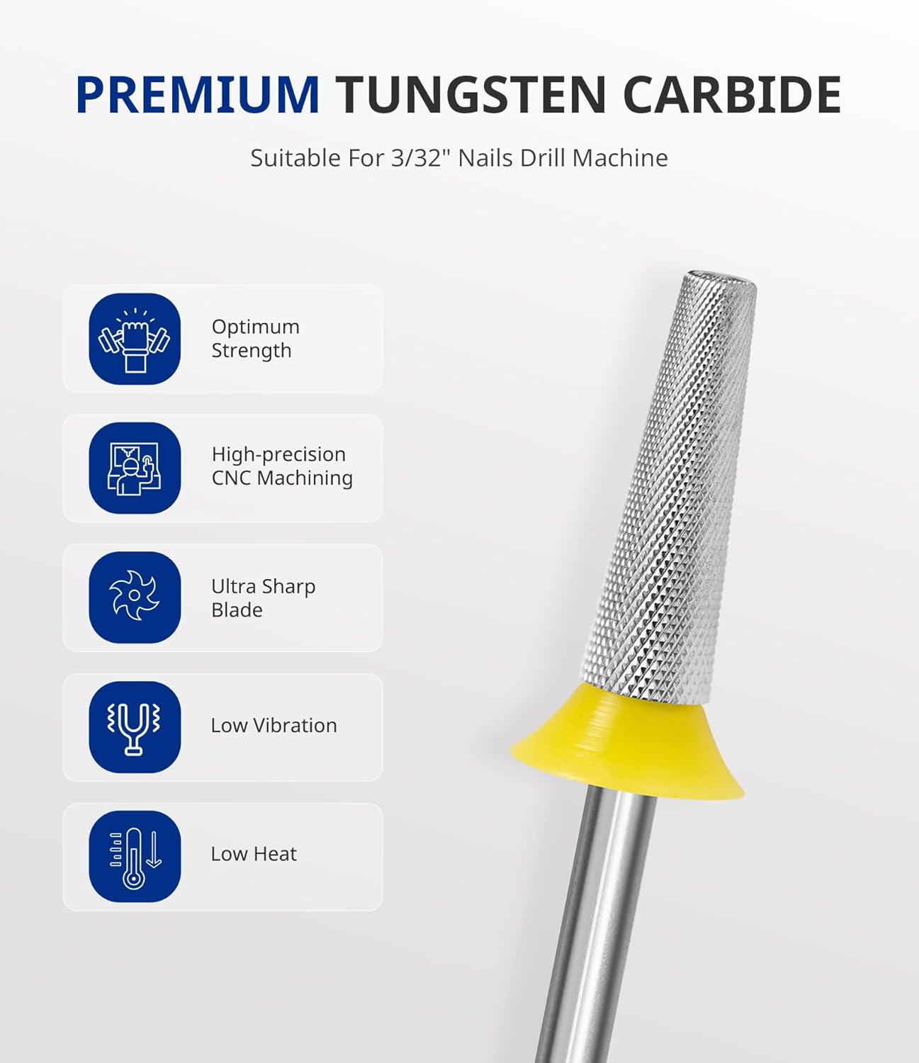 AIRSEE Safety Tungsten Carbide Acrylic Nail Drill Bit Electric Nail Drill File Head Tip for Dead Skin Cleaning Nail Bed File Cuticle Nail Prepare 3/32" 2 Way Tapered Barrel Nail Buffer Bit XF - Image 3