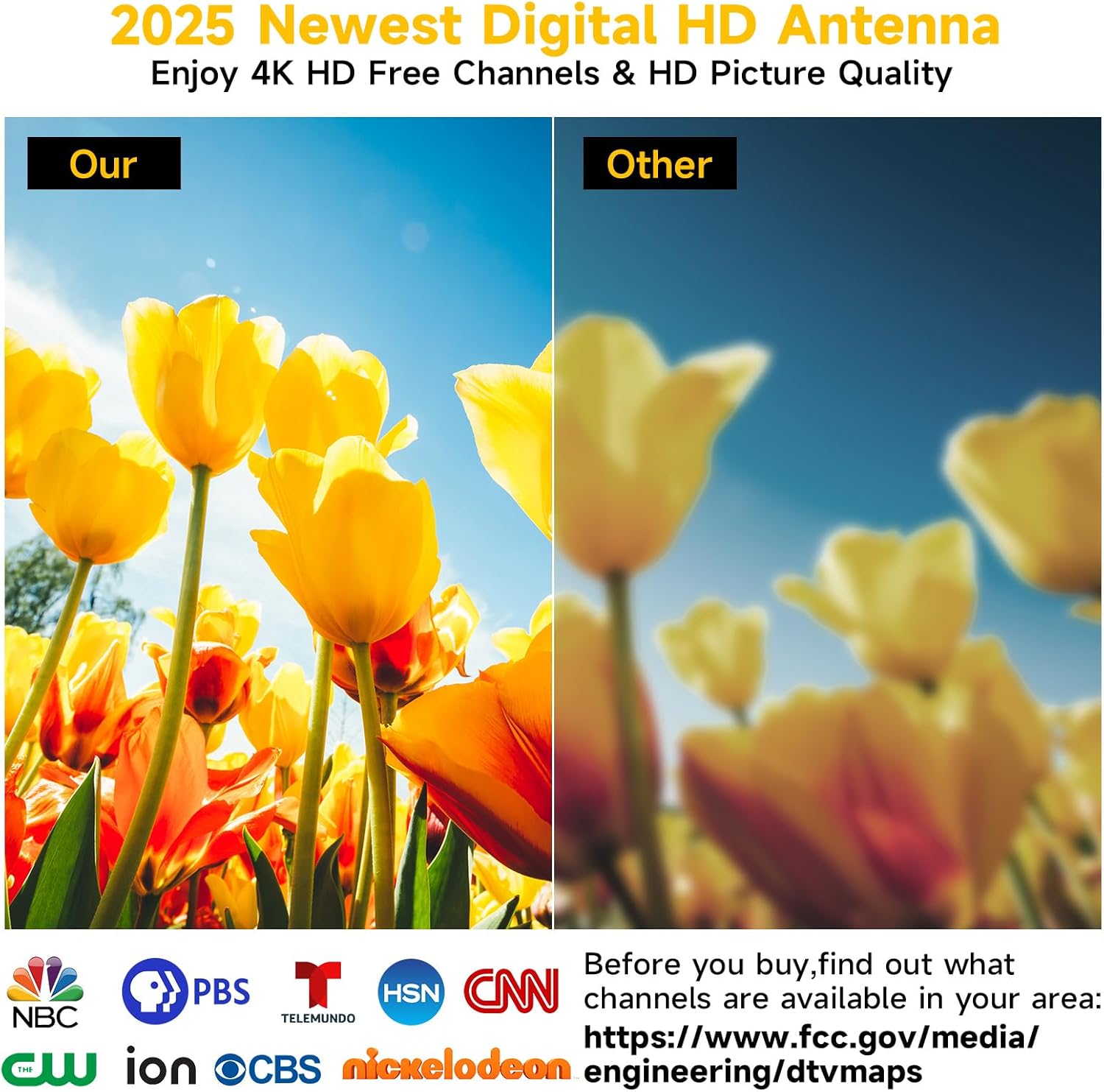 2025 Upgraded TV Antenna Indoor, 2800+ Miles Range Digital Antenna for Smart TV Indoor, HDTV Antenna for Local Channels with Amplifier, Outdoor Antenna Support 8K 4K 1080p All TVs -38FT Coax Cable - Image 5