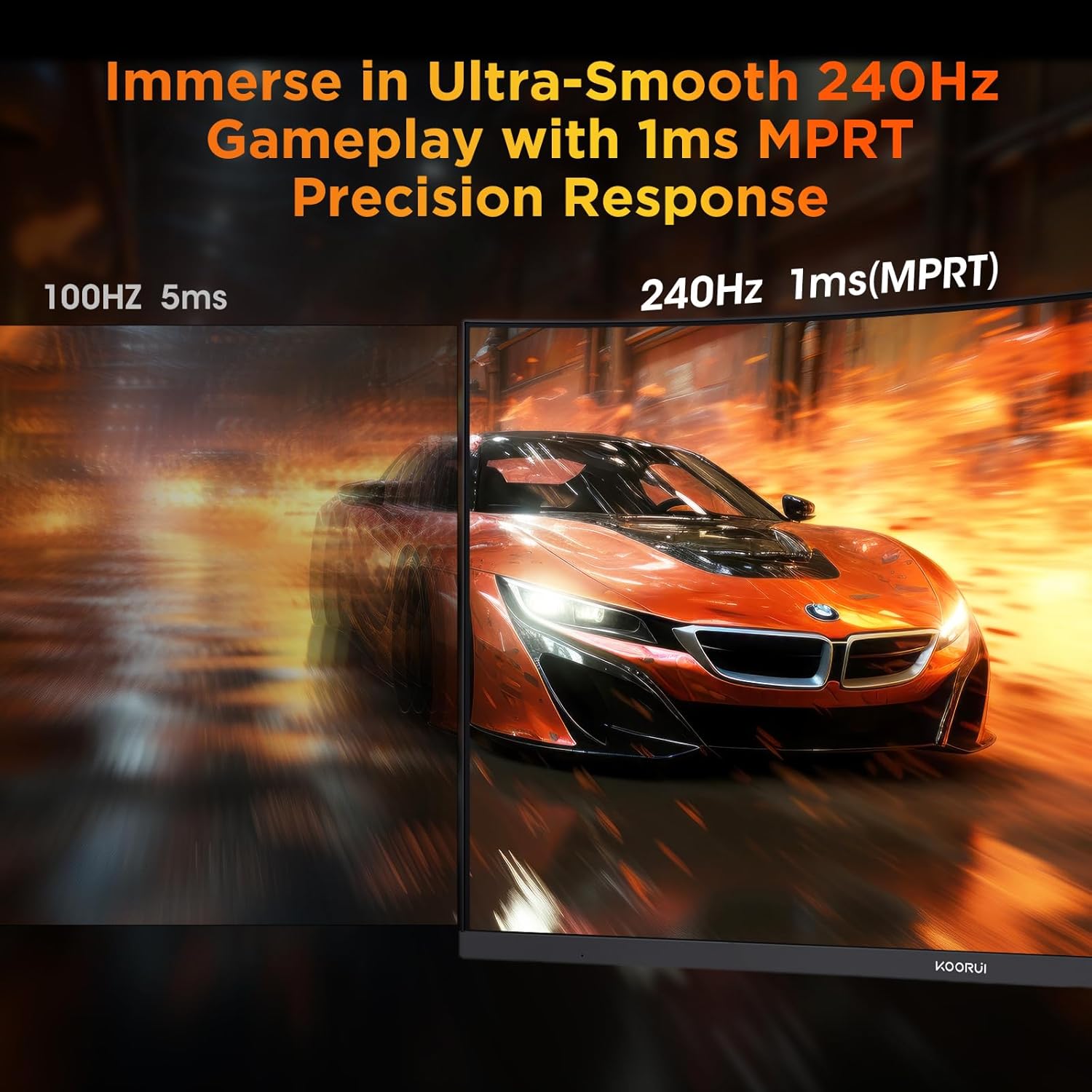 KOORUI 25 Inch Curved Gaming Monitor 240Hz FHD 1080P Computer Monitor, 1500R 1ms MPRT Display, Adaptive Sync, 90% DCI-P3,HDR, Eye Care, Tilt Adjustable, VESA 75x75mm, Black,G2511XC - Image 2